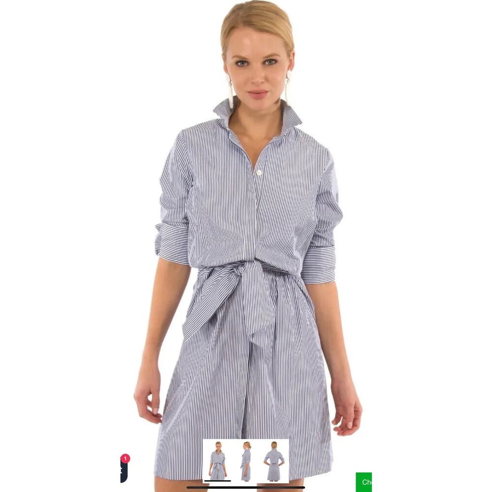 Gretchen Scott Designs Navy and White Striped Mini Shirt Dress